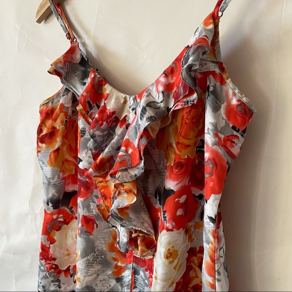 KUT pretty red silk ruffle front v-neck tank L - Picture 2 of 10